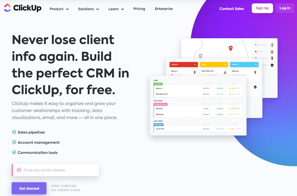 ClickUp is a CRM and project management software that combines several applications' features, so you don't need to have several tools to do the same job.