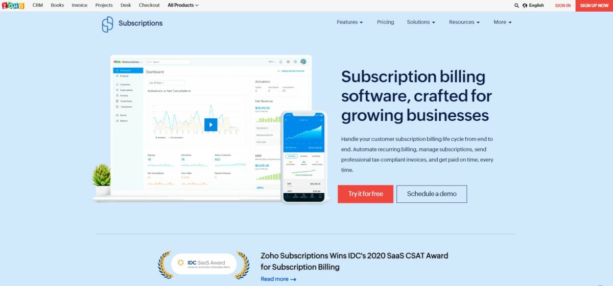 Zoho is a comprehensive and full-stack recurring billing software for a subscription business. 
