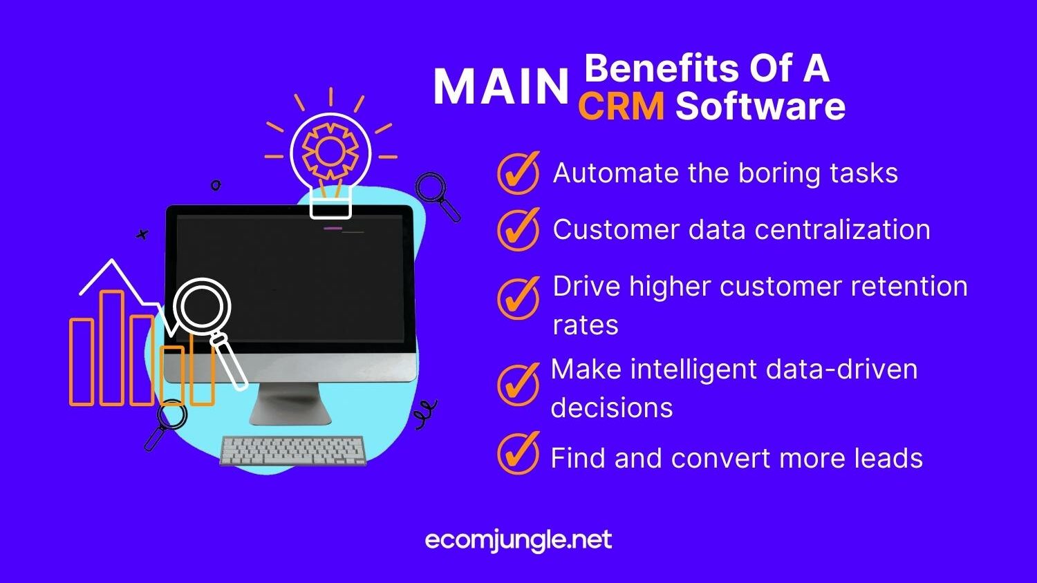 There are a lot of benefits of using crm, for example, automate boring tasks, find and convert more leads.