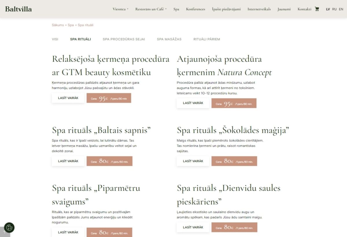 SPA rituāli - Baltvilla.lv