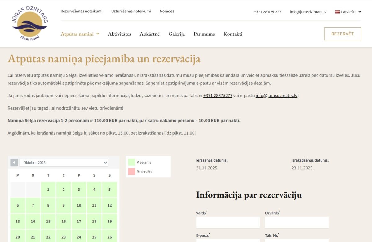 Jurasdzintars.lv - Namiņa rezervācija