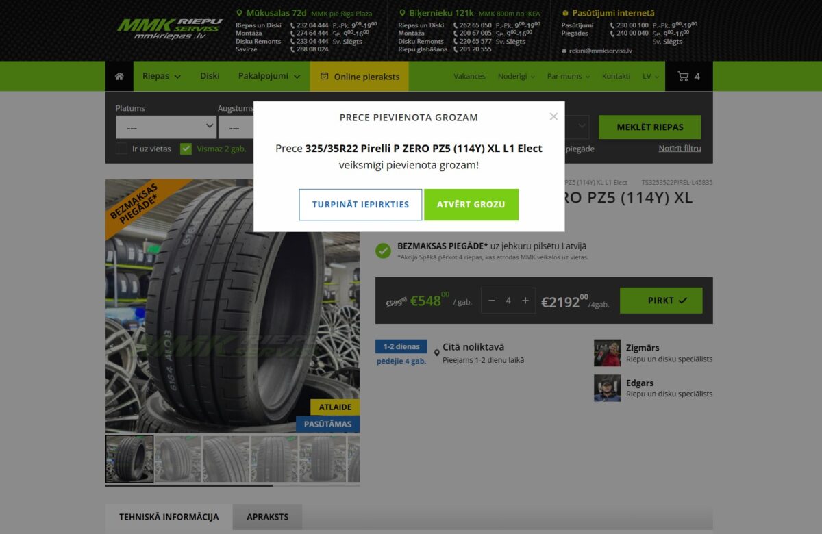 MMKriepas.lv - Produkta pievienošana grozam