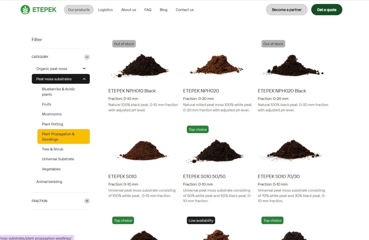 Etepek.com - produktu kategoriju un atribūtu filtrs