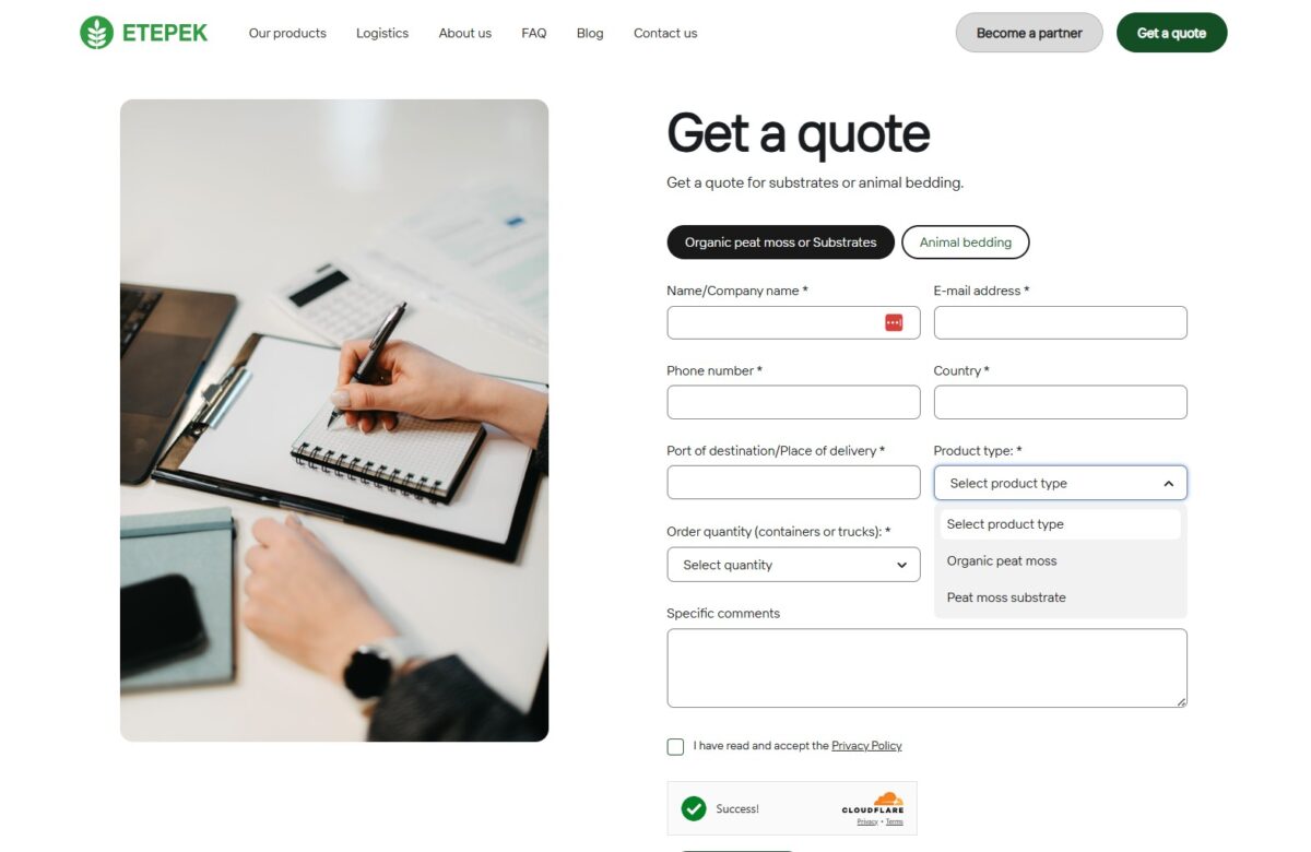Etepek.com - piedāvājuma pieprasījuma forma