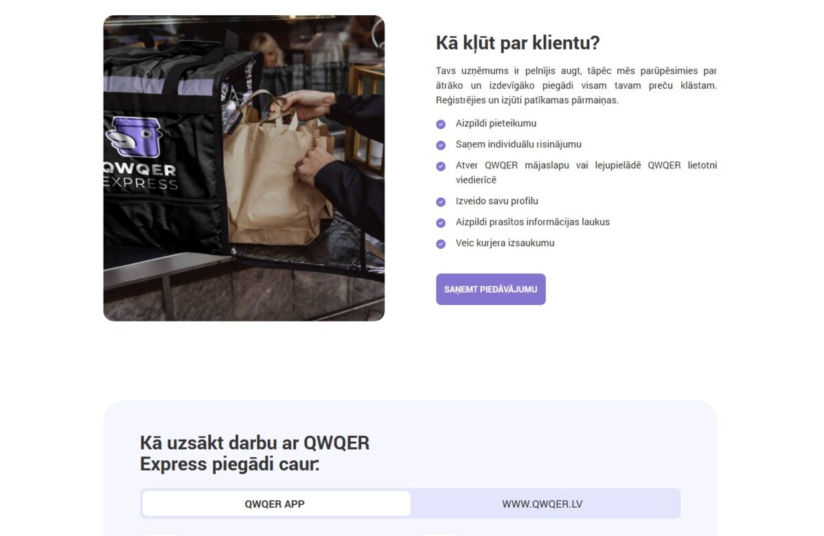 Qwqer.lv - mājaslapas atvērums - kļūsti par klientu