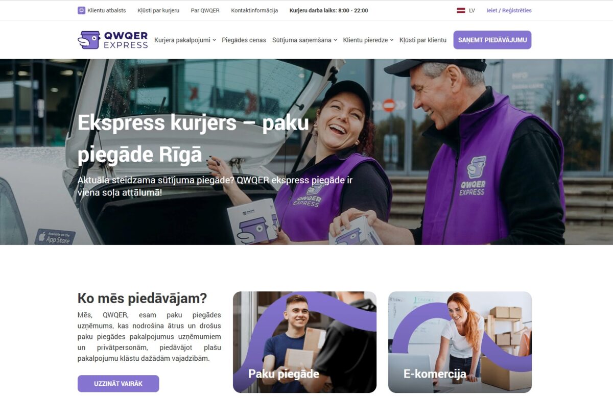 Qwqer.lv - mājaslapas sākuma atvērums