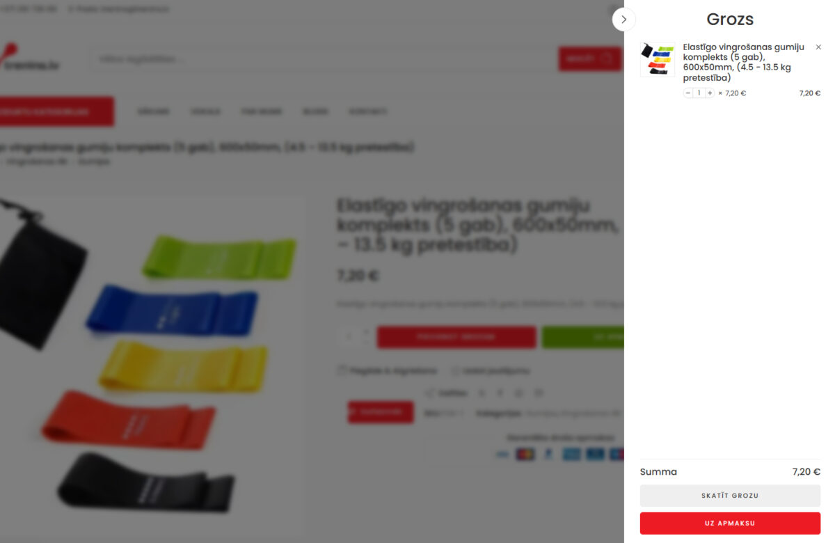 Trenins.lv preces pievienošana grozam