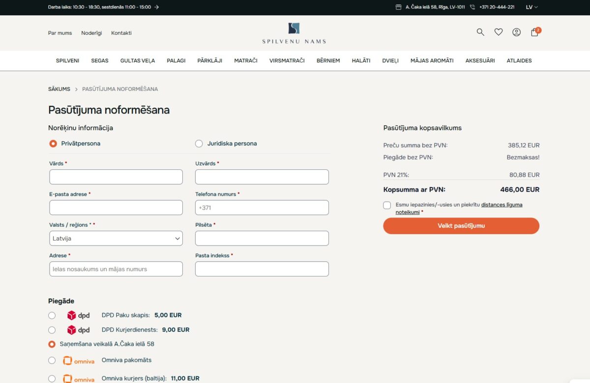 Spilvenunams.lv - pirkuma noformēšana