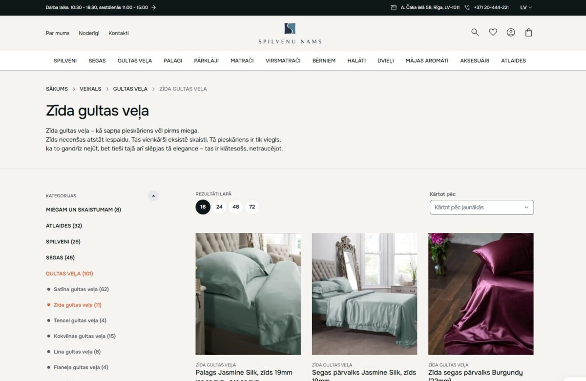 Spilvenunams.lv - preču kategorijas atvērums