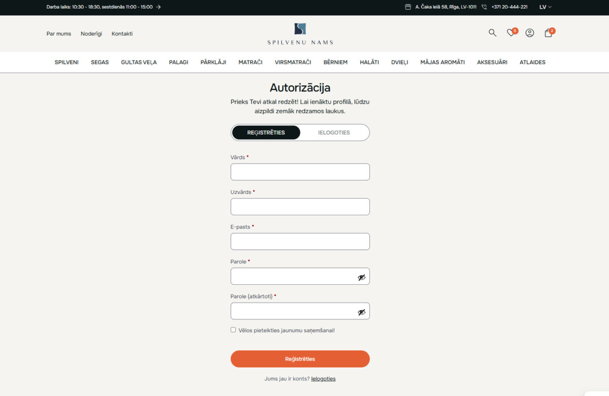 Spilvenunams.lv - lietotāja profila izveide jeb reģistrācija