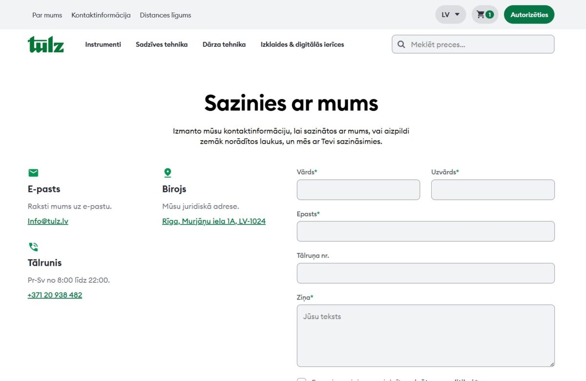 Tulz.lv - kontaktinformācija un saziņas forma