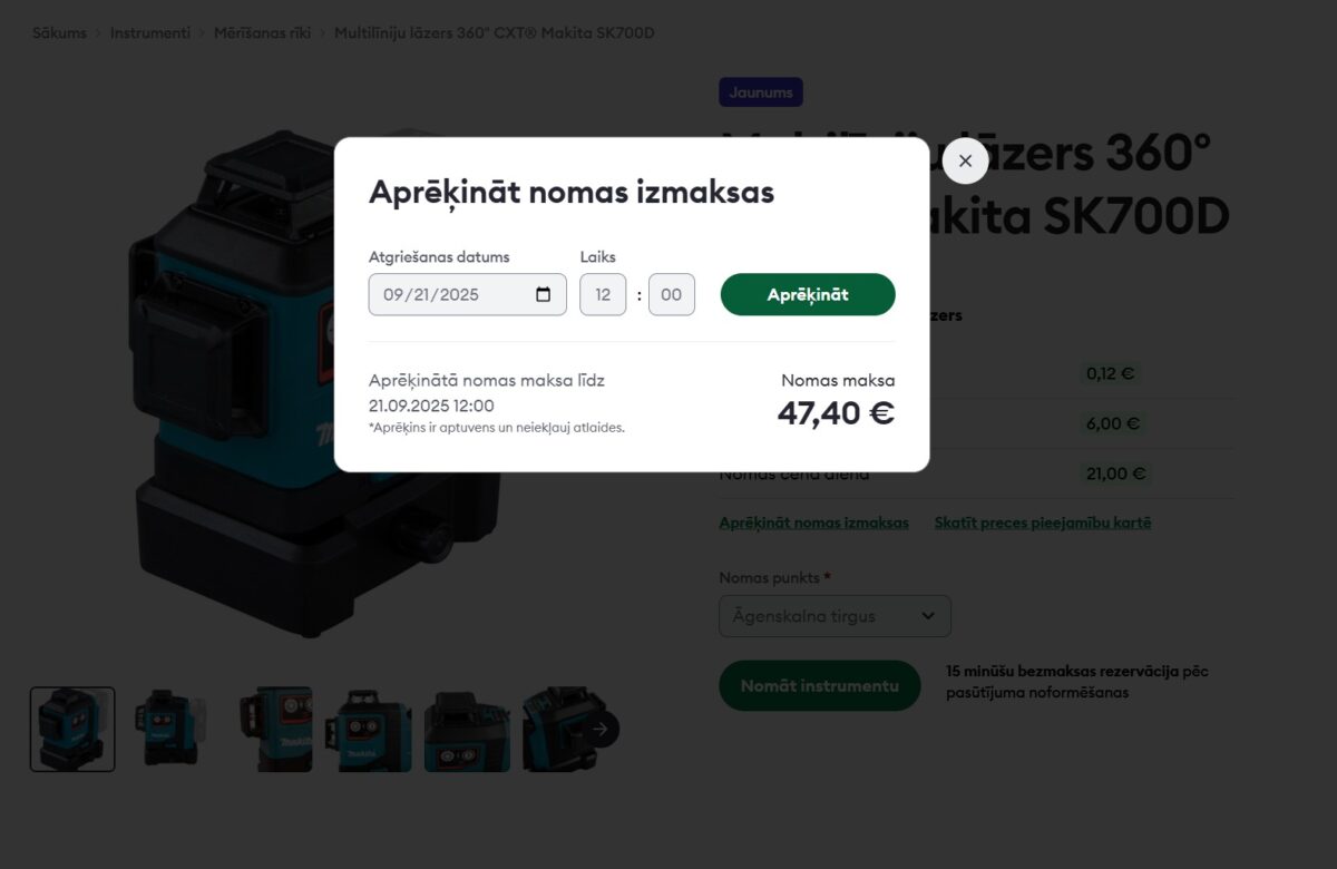 Tulz.lv - nomas izmaksu aprēķina kalkulators