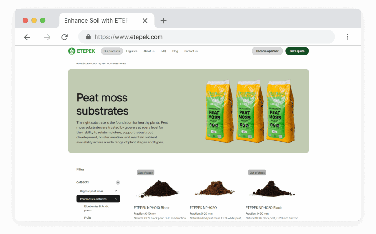Etepek.com - WooCommerce produktu katalogs ar unikālu dizainu