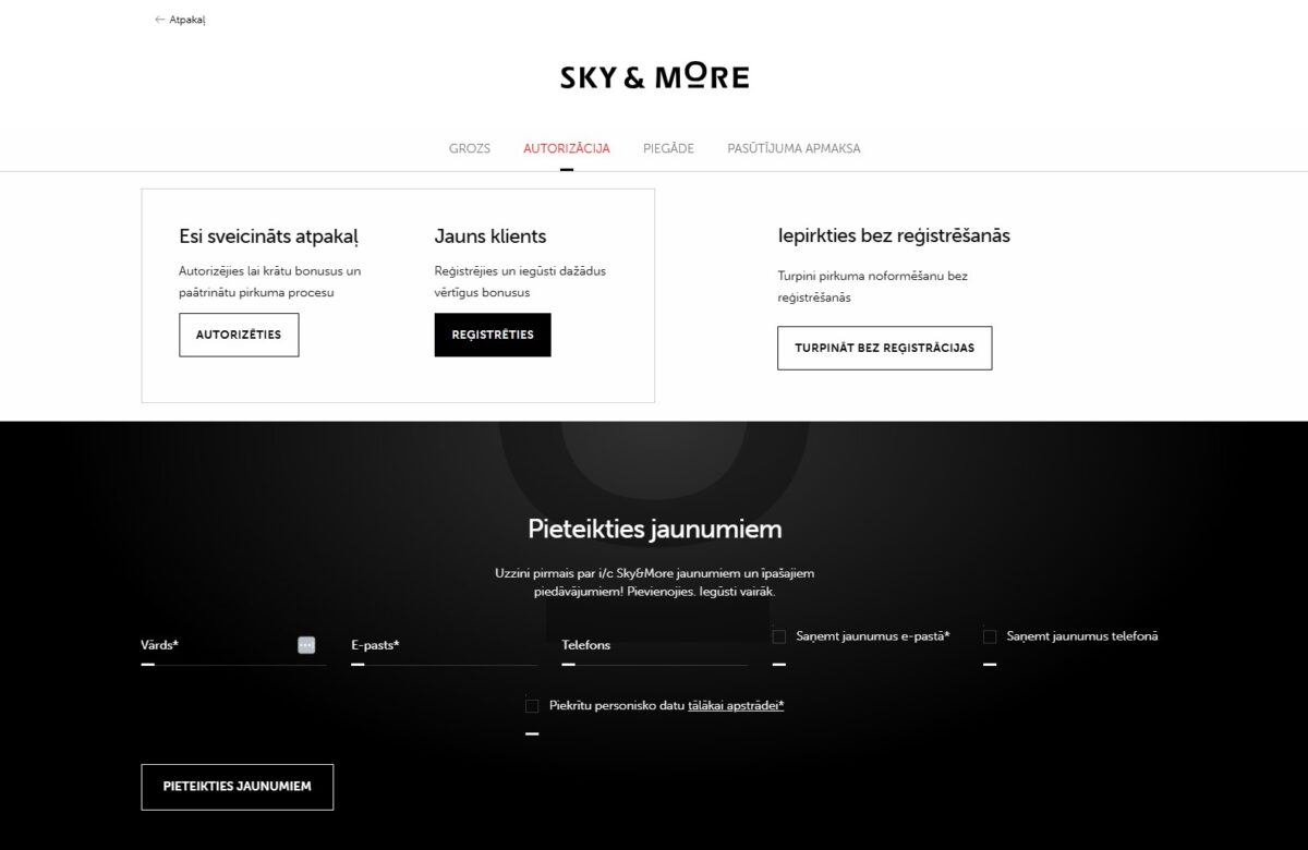 Skyandmore.lv - Autorizācija pirkuma noformēšanai