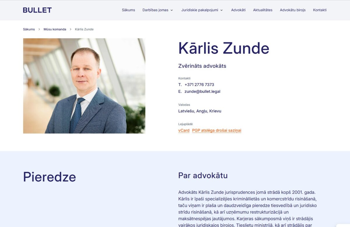Detalizēta informācija par advokātu - Advokātu birojs BULLET