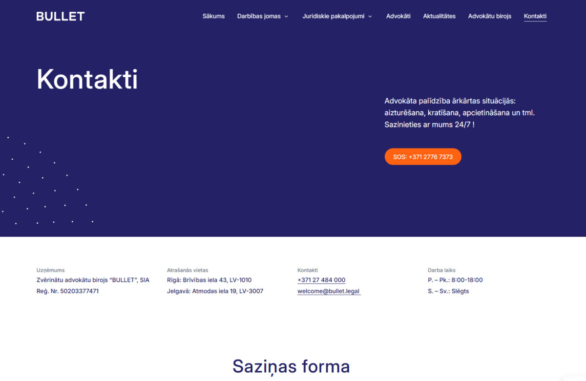 Kontaktinformācija - Advokātu birojs BULLET