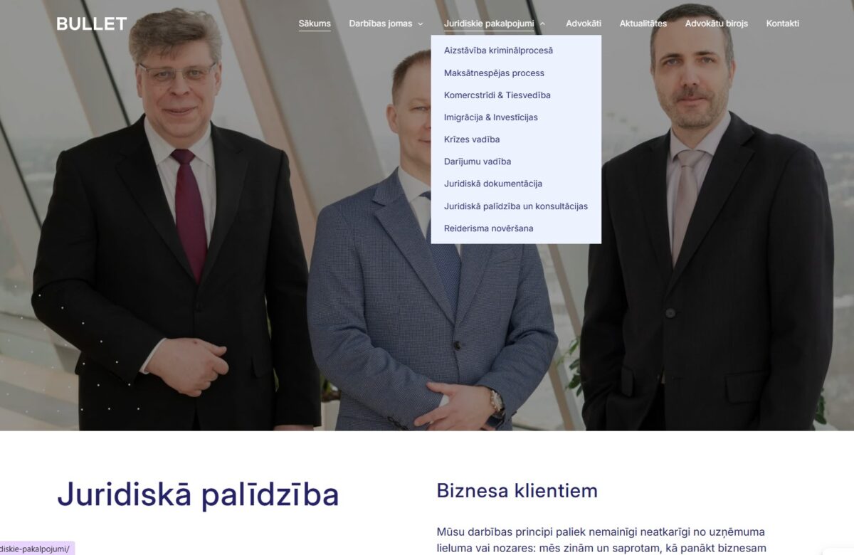 Mājaslapas navigācija - Advokātu birojs BULLET