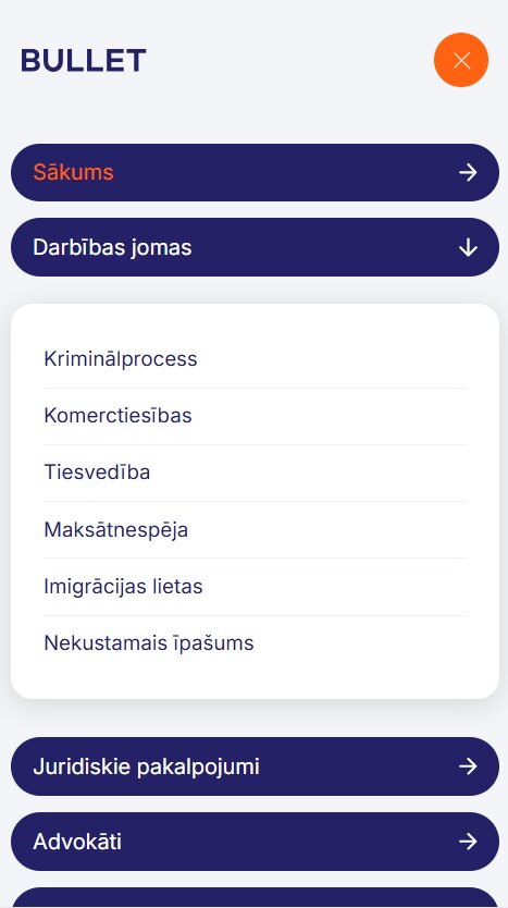 Mobilās navigācijas apakšsadaļas - Advokātu birojs BULLET