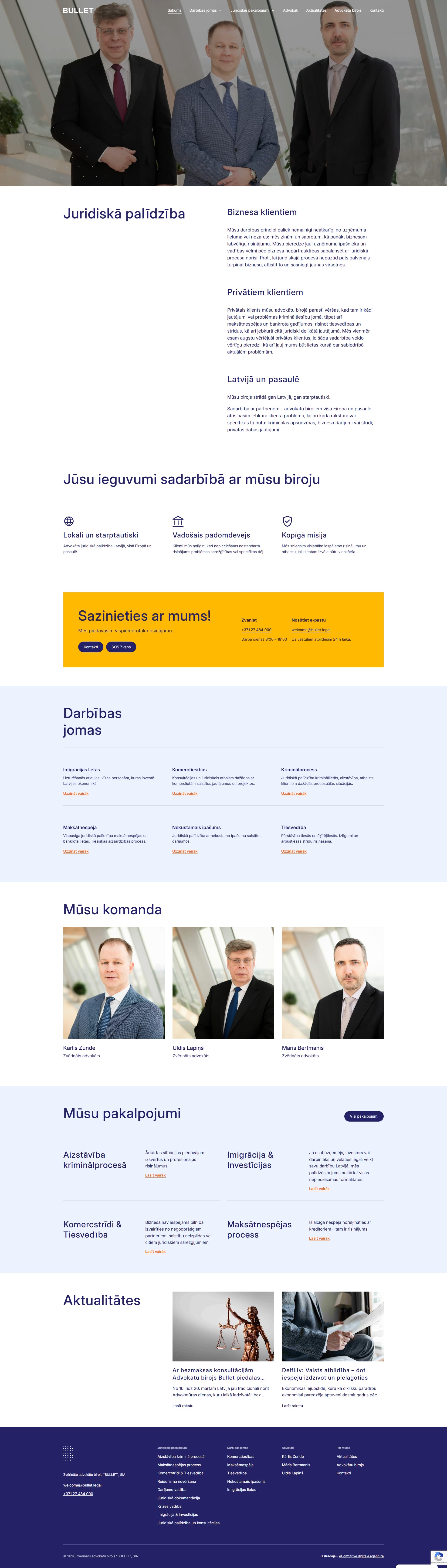 Advokātu birojs BULLET - Mājaslapas sākuma atvērums