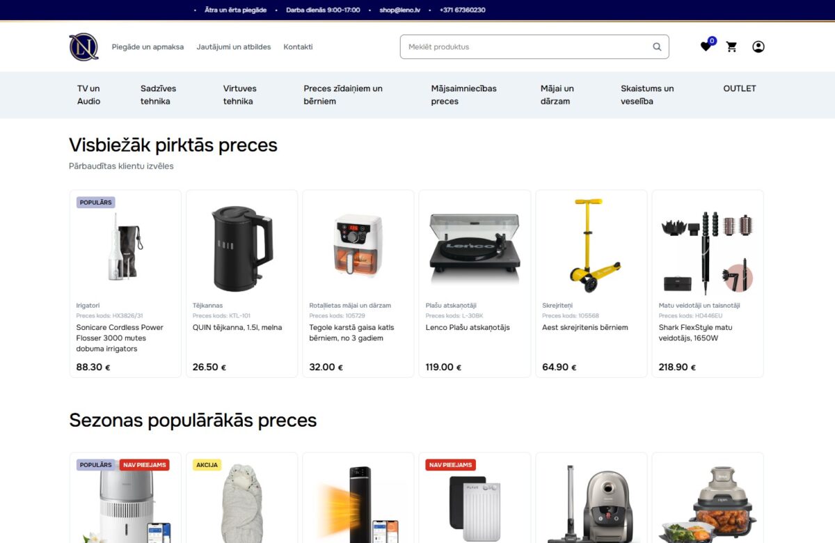 Leno.lv - Biežāk pirkto preču karuselis