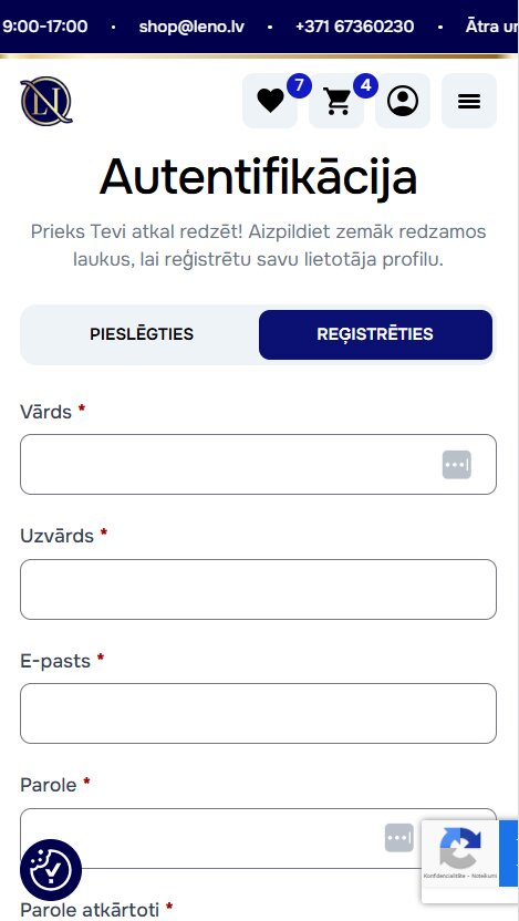 Leno.lv - Jauna lietotāja konta izveide - mobile