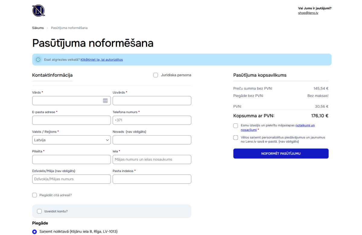 Leno.lv - Pasūtījuma noformēšana