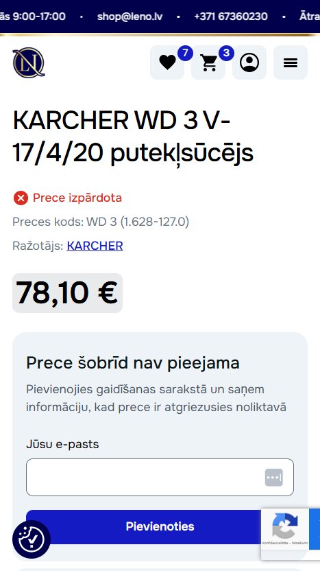 Leno.lv - Produkts nav pieejams - mobile