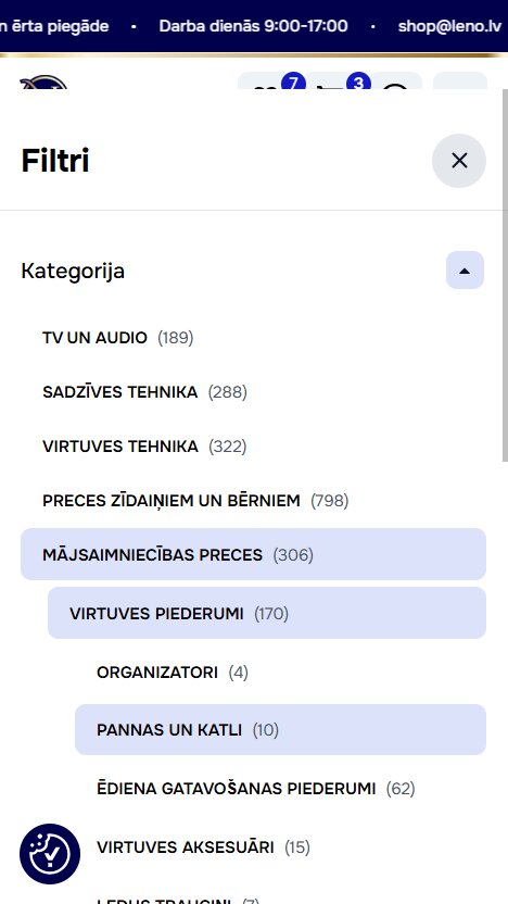 Leno.lv - Produktu filtrs - mobile