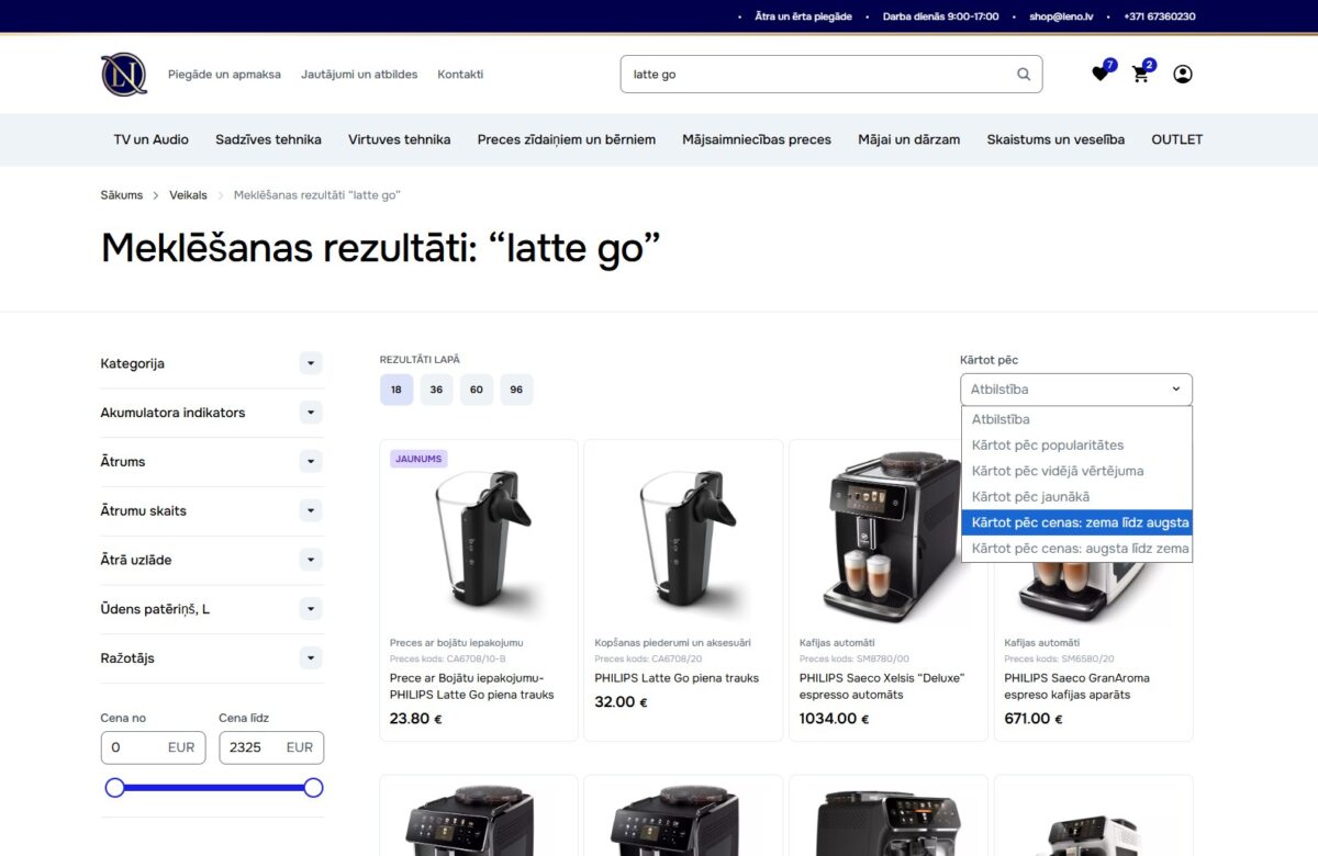 Leno.lv - Produktu kārtošana