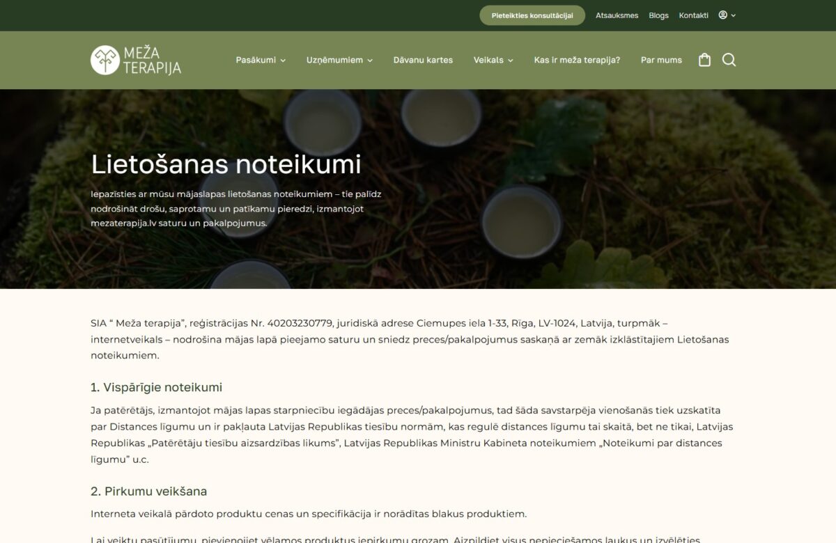 Mājaslapas lietošanas noteikumi - Mezaterapija.lv