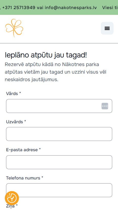 Nakotnesparks.lv - Saziņas forma - mobile