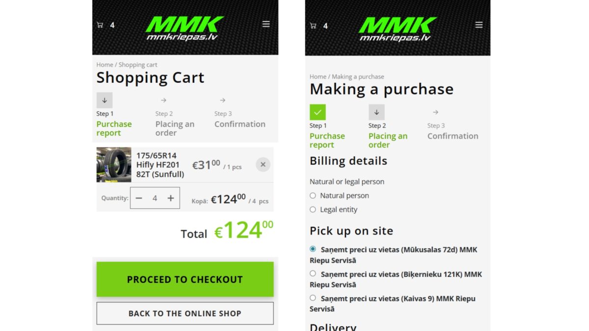 Responsive cart and checkout, simple navigation to reduce cart abandonment