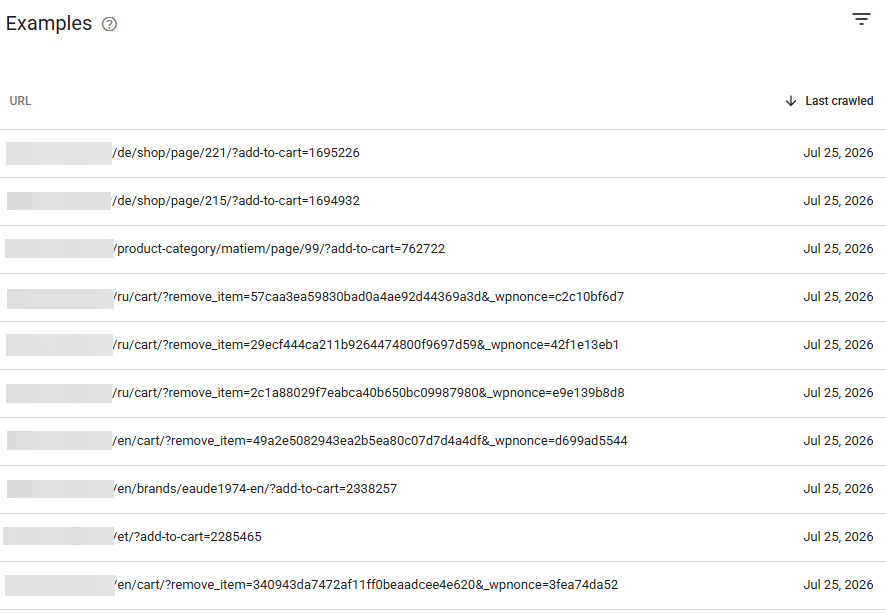 Search Console coverage report highlighting thin tag archive URLs