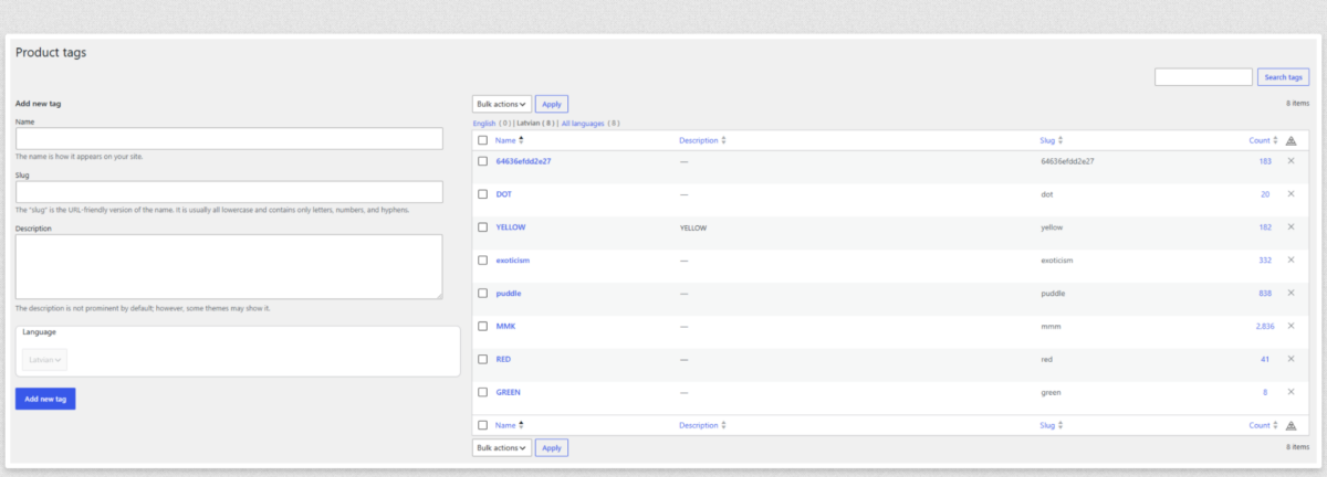 WooCommerce tags